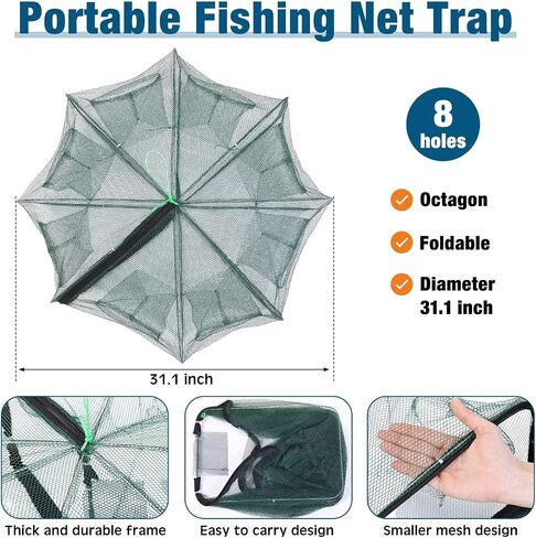 6 Pcs Fishing Net Trap Portable Folded, Crab Trap Minnow Trap, Fishing Landing Net with Telescoping Pole Handle, Casting Net Bait Trap with Heavy Duty Sinker and Storage Bucket in Saudi Arabia