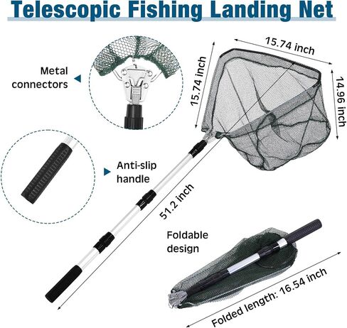 6 Pcs Fishing Net Trap Portable Folded, Crab Trap Minnow Trap, Fishing Landing Net with Telescoping Pole Handle, Casting Net Bait Trap with Heavy Duty Sinker and Storage Bucket in Saudi Arabia