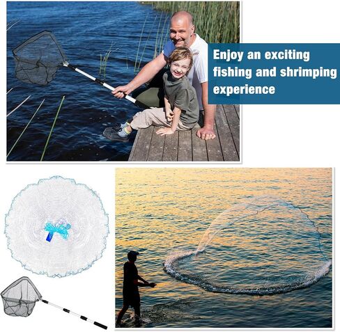 6 Pcs Fishing Net Trap Portable Folded, Crab Trap Minnow Trap, Fishing Landing Net with Telescoping Pole Handle, Casting Net Bait Trap with Heavy Duty Sinker and Storage Bucket in Saudi Arabia