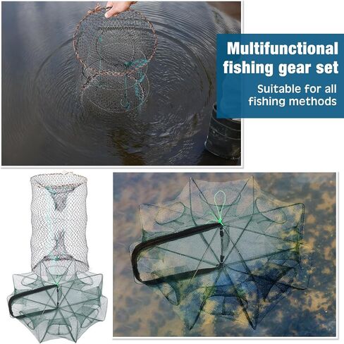 6 Pcs Fishing Net Trap Portable Folded, Crab Trap Minnow Trap, Fishing Landing Net with Telescoping Pole Handle, Casting Net Bait Trap with Heavy Duty Sinker and Storage Bucket in Saudi Arabia