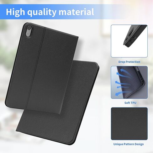 Case for iPad 10th Generation Case 2022, 10th Gen iPad 10.9 inch Case with Pencil Holder, iPad 10 Case for A2696 A2757 A2777 Adjustable Stand iPad Case with Auto Sleep, PU Leather (Black) in Saudi Arabia