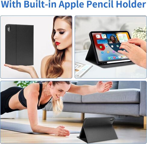 Case for iPad 10th Generation Case 2022, 10th Gen iPad 10.9 inch Case with Pencil Holder, iPad 10 Case for A2696 A2757 A2777 Adjustable Stand iPad Case with Auto Sleep, PU Leather (Black) in Saudi Arabia