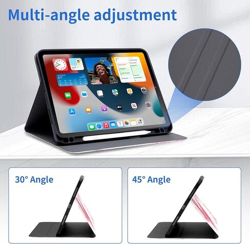 حافظة لجهاز iPad الجيل العاشر 2022، حافظة iPad 10.9 بوصة مع حامل أقلام، حافظة iPad 10 لجهاز A2696 A2757 A2777 حافظة iPad قابلة للتعديل مع خاصية النوم التلقائي، جلد PU (أسود) in Kuwait