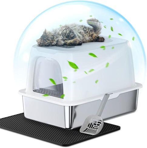 Smart Odor Control Cat Litter Box, Extra Large Stainless Steel Litter Box, Metal Cat Litter Box for Big & Multiple Cats, Non-Sticky, Anti-Leakage, Easy to Clean in Saudi Arabia