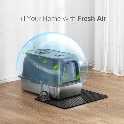 Smart Odor Control Cat Litter Box, Extra Large Stainless Steel Litter Box, Metal Cat Litter Box for Big & Multiple Cats, Non-Sticky, Anti-Leakage, Easy to Clean in Saudi Arabia