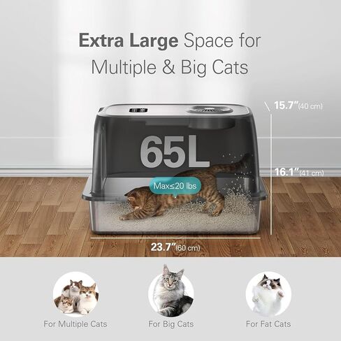 Smart Odor Control Cat Litter Box, Extra Large Stainless Steel Litter Box, Metal Cat Litter Box for Big & Multiple Cats, Non-Sticky, Anti-Leakage, Easy to Clean in Saudi Arabia