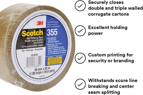 Scotch Box Sealing Tape 355, Clear, 36mm x 50m, Individually Wrapped Conveniently Packaged in Saudi Arabia
