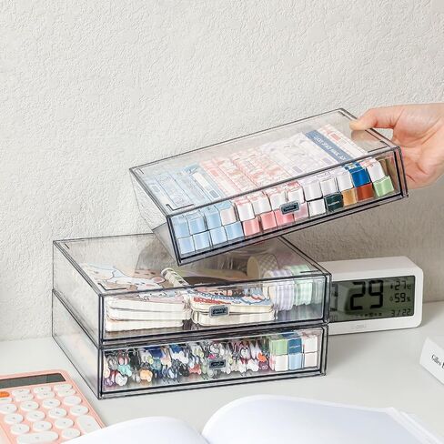 Clear stackable storage drawers 3-tier plastic drawers organizer,Convenient for organizing office supplies, school supplies, stationery, cosmetics(3 Draws) in Saudi Arabia