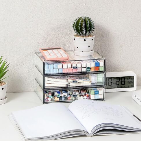 Clear stackable storage drawers 3-tier plastic drawers organizer,Convenient for organizing office supplies, school supplies, stationery, cosmetics(3 Draws) in Saudi Arabia