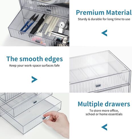 Clear stackable storage drawers 3-tier plastic drawers organizer,Convenient for organizing office supplies, school supplies, stationery, cosmetics(3 Draws) in Saudi Arabia