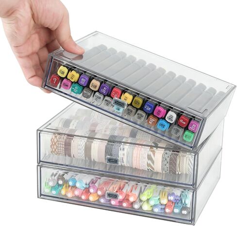Clear stackable storage drawers 3-tier plastic drawers organizer,Convenient for organizing office supplies, school supplies, stationery, cosmetics(3 Draws) in Saudi Arabia