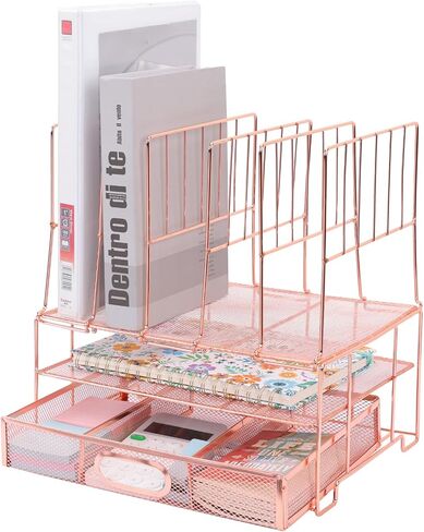 EOOUT Rose Gold Desk Organizer, File Organizers with Drawers and 5 Upright Sections for Pen Holder Paper Organizer Desk Home Office Teacher Supplies in Saudi Arabia