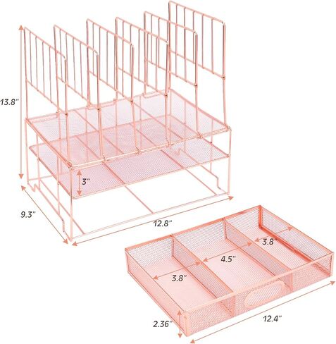 EOOUT Rose Gold Desk Organizer, File Organizers with Drawers and 5 Upright Sections for Pen Holder Paper Organizer Desk Home Office Teacher Supplies in Saudi Arabia