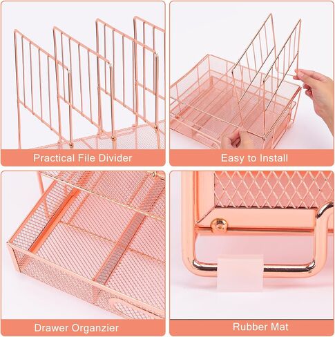 EOOUT Rose Gold Desk Organizer, File Organizers with Drawers and 5 Upright Sections for Pen Holder Paper Organizer Desk Home Office Teacher Supplies in Saudi Arabia