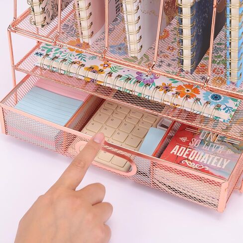 EOOUT Rose Gold Desk Organizer, File Organizers with Drawers and 5 Upright Sections for Pen Holder Paper Organizer Desk Home Office Teacher Supplies in Saudi Arabia
