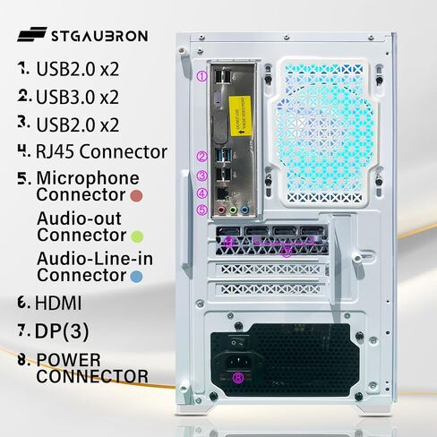 كمبيوتر سطح المكتب للألعاب STGAubron، AMD Athlon 3000G 3.5G، 16G DDR4، 512G SSD، Radeon RX 590 8G GDDR5، 600M WiFi، BT 5.0، RGB Fan x 3، لوحة مفاتيح وماوس ولوحة ماوس RGB، W11H64 in Kuwait