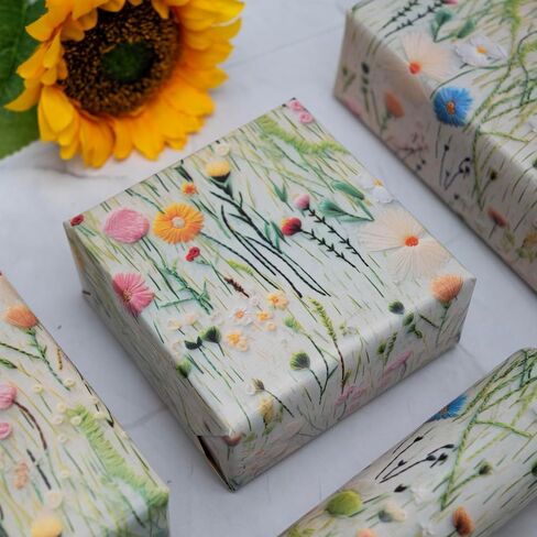 Dtiafu Wildflower Wrapping Paper Vintage Floral Style Gift Wrap Paper Bulk Retro Emobroedery Art Paper for Women Girls Birthday Wedding Baby Shower, 20 X 28 Inch, Folded Flat (6 Sheet Recyclable) in Kuwait