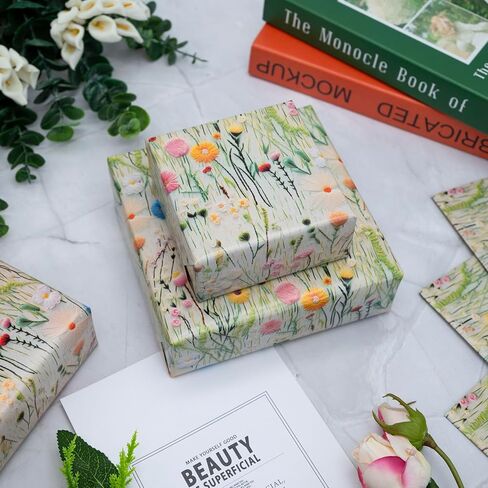 Dtiafu Wildflower Wrapping Paper Vintage Floral Style Gift Wrap Paper Bulk Retro Emobroedery Art Paper for Women Girls Birthday Wedding Baby Shower, 20 X 28 Inch, Folded Flat (6 Sheet Recyclable) in Kuwait