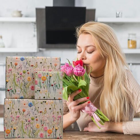 Dtiafu Wildflower Wrapping Paper Vintage Floral Style Gift Wrap Paper Bulk Retro Emobroedery Art Paper for Women Girls Birthday Wedding Baby Shower, 20 X 28 Inch, Folded Flat (6 Sheet Recyclable) in Kuwait