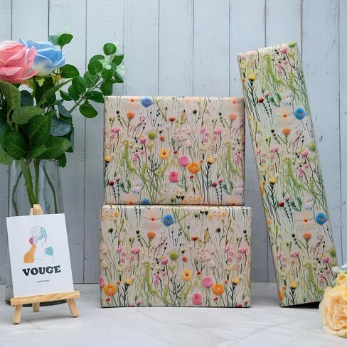Dtiafu Wildflower Wrapping Paper Vintage Floral Style Gift Wrap Paper Bulk Retro Emobroedery Art Paper for Women Girls Birthday Wedding Baby Shower, 20 X 28 Inch, Folded Flat (6 Sheet Recyclable) in Kuwait
