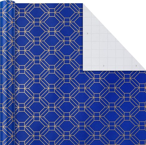 Hallmark All Occasion Wrapping Paper Bundle with Cut Lines on Reverse - Navy and Gold (3-Pack: 105 sq. ft. ttl.) for Birthdays, Weddings, Valentine's Day, Graduations, Engagements, Bridal Showers and More in Saudi Arabia