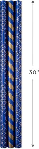 Hallmark All Occasion Wrapping Paper Bundle with Cut Lines on Reverse - Navy and Gold (3-Pack: 105 sq. ft. ttl.) for Birthdays, Weddings, Valentine's Day, Graduations, Engagements, Bridal Showers and More in Saudi Arabia
