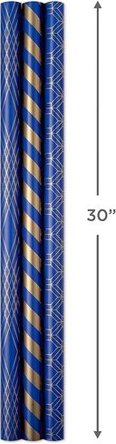 Hallmark All Occasion Wrapping Paper Bundle with Cut Lines on Reverse - Navy and Gold (3-Pack: 105 sq. ft. ttl.) for Birthdays, Weddings, Valentine's Day, Graduations, Engagements, Bridal Showers and More in Saudi Arabia