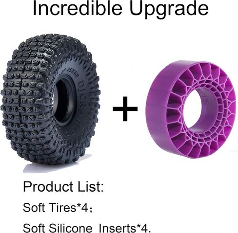 مجموعة إطارات دبابيس فائقة النعومة 68 * 25 مم وحشوات مطاط السيليكون الأرجواني لإطارات Trx4m SCX24 1/18 1/24 RC 1.0 بوصة ترقية سيارة RC الزاحفة FMS FCX24 RC in Saudi Arabia
