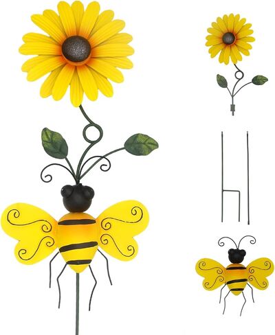 Sunflower Wind Spinner, Metal Pinwheels with Stake and Bee, Wind Mill for Yard and Garden, Lawn Decorations Outdoor (8×45Inch) in Saudi Arabia