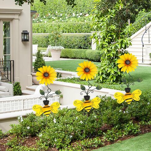 Sunflower Wind Spinner, Metal Pinwheels with Stake and Bee, Wind Mill for Yard and Garden, Lawn Decorations Outdoor (8×45Inch) in Saudi Arabia