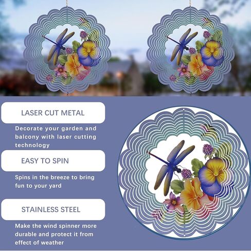 دوارات الرياح المعدنية اليعسوب - هدايا للنساء والأم والجدة والزوجة، دوارة الرياح المعلقة للديكورات الخارجية والداخلية، بعرض 30.48 سم، وطول 53.34 سم، دوارة الرياح لهدايا زينة عيد الميلاد in Kuwait