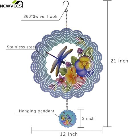 دوارات الرياح المعدنية اليعسوب - هدايا للنساء والأم والجدة والزوجة، دوارة الرياح المعلقة للديكورات الخارجية والداخلية، بعرض 30.48 سم، وطول 53.34 سم، دوارة الرياح لهدايا زينة عيد الميلاد in Kuwait