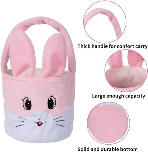قطعتان من أكياس سلة عيد الفصح القطيفة للأطفال، قابلة لإعادة الاستخدام المحمولة على شكل أرنب البيض، سلة قطيفة هدايا للأولاد والبنات ديكورات الحفلات in Kuwait