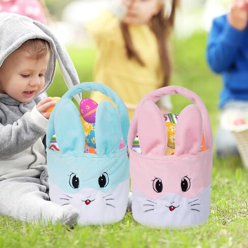 قطعتان من أكياس سلة عيد الفصح القطيفة للأطفال، قابلة لإعادة الاستخدام المحمولة على شكل أرنب البيض، سلة قطيفة هدايا للأولاد والبنات ديكورات الحفلات in Kuwait