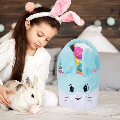 قطعتان من أكياس سلة عيد الفصح القطيفة للأطفال، قابلة لإعادة الاستخدام المحمولة على شكل أرنب البيض، سلة قطيفة هدايا للأولاد والبنات ديكورات الحفلات in Kuwait