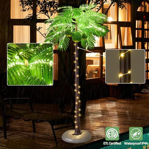 6FT 361 LED شجرة النخيل مضاءة مع جوز الهند في الهواء الطلق شجرة النخيل الاصطناعية الاستوائية أشجار النخيل وهمية أضواء لخارج الفناء بركة هاواي لوا الغابة الطرف in Kuwait