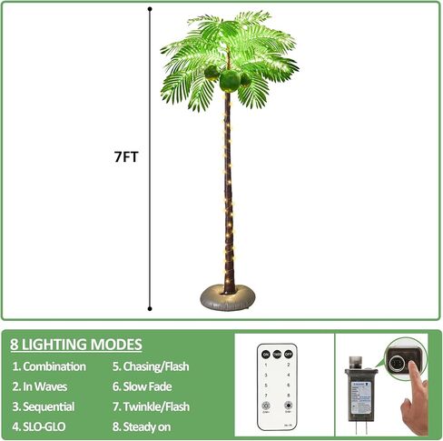 6FT 361 LED شجرة النخيل مضاءة مع جوز الهند في الهواء الطلق شجرة النخيل الاصطناعية الاستوائية أشجار النخيل وهمية أضواء لخارج الفناء بركة هاواي لوا الغابة الطرف in Kuwait