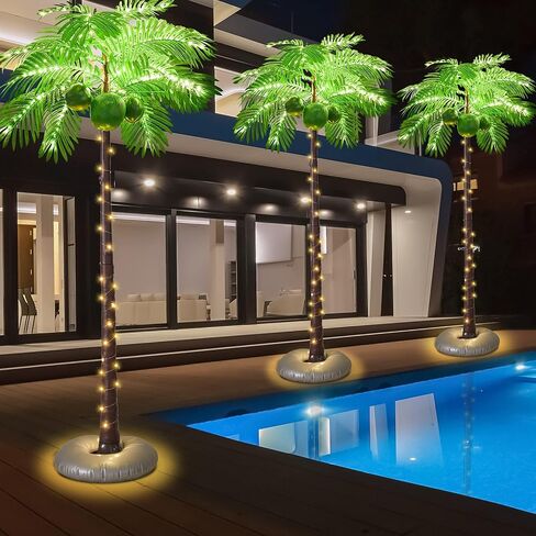6FT 361 LED شجرة النخيل مضاءة مع جوز الهند في الهواء الطلق شجرة النخيل الاصطناعية الاستوائية أشجار النخيل وهمية أضواء لخارج الفناء بركة هاواي لوا الغابة الطرف in Kuwait