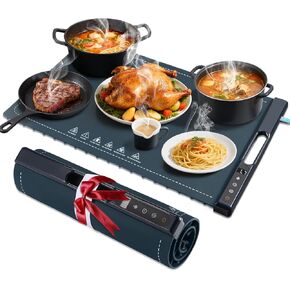 Food Warming Tray,10-Second Fast Heating,7 Temperature Settings with Timer & Overheat Protection.Warming Trays for buffets Party & Daily Use, Flexible Storage,Keeps Food Warmers and Fresh (Dark Blue) in Saudi Arabia