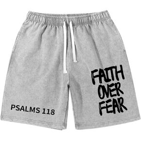 Christian Faith Over Fear Shorts for Men Vintage Acid Wash Short Cool Letter Graphic Athletic Baggy Gym Sport Shorts in Saudi Arabia