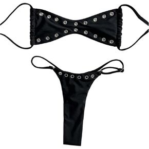 RoseSeek Women's 2 Piece Bikini Sets Grommet Eyelet Bra Thong Bathing Suit Summer Swimsuit Set in Saudi Arabia