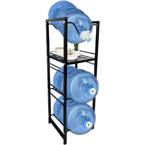 5 Gallon Water Jug Holder with 3-Tier Storage Shelves - Heavy Duty Stand with Fast Flow Spout - Fits 55mm Water Bottle - For Kitchen, Living Room, Office, Garage or Workshop - Black in Saudi Arabia
