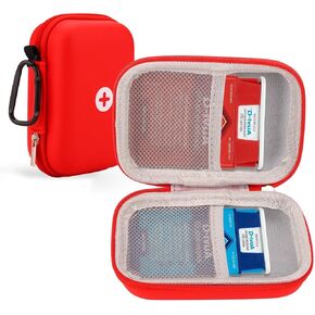 auvi q Carrying case Red Auvi Q Carrying Case for 2 Auvi-Q Injectors, Hard Shell Emergency Medicine Bag with Carabiner. Fits Trainer Pens, Nasal Spray, Asthma Inhaler, Allergy & First Aid Pouch. in Saudi Arabia