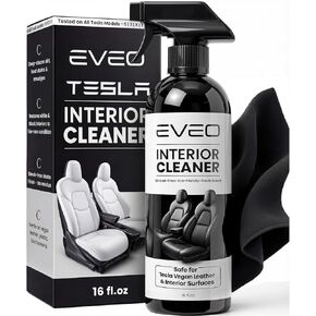 طقم رش منظف داخلي من EVEO Tesla - (16oz) منظف مقعد Tesla، منظف داخلي للسيارة، طقم تنظيف Tesla الداخلي - منظف جلد السيارة للجلد النباتي باللونين الأبيض والأسود | موديل تيسلا S3XY - عبوة واحدة in Kuwait