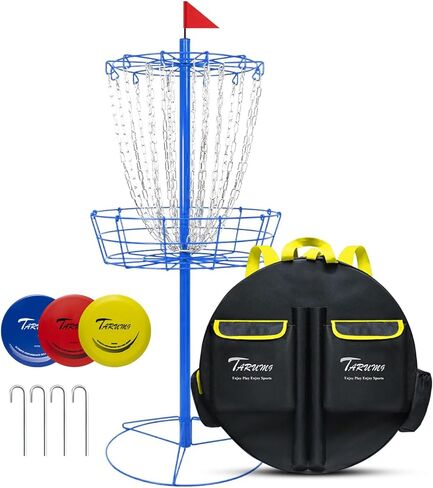 سلة جولف قرص TARUMG - هدف جولف قرصي محمول مع 24 سلسلة شديدة التحمل تأتي مع حقيبة نقل و3 قطع أقراص جولف قرصية، حصة أرضية - مناسبة للاعبين من جميع المستويات - متوفرة متعددة الألوان in Kuwait