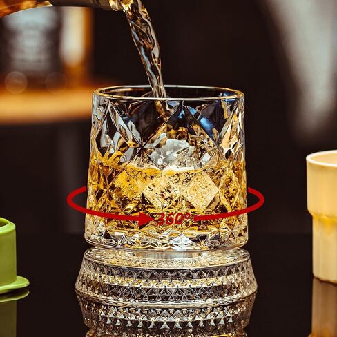 Spinning Whiskey Glasses Set of 4 With Iceball Molds, 9.5oz Lead-free Rotatable Old Fashioned Rocks Glasses for Bourbon, Scotch, Liquor and Cocktails, Gifts for Whiskey-lovers in Saudi Arabia