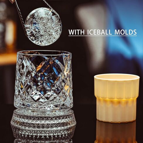 Spinning Whiskey Glasses Set of 4 With Iceball Molds, 9.5oz Lead-free Rotatable Old Fashioned Rocks Glasses for Bourbon, Scotch, Liquor and Cocktails, Gifts for Whiskey-lovers in Saudi Arabia