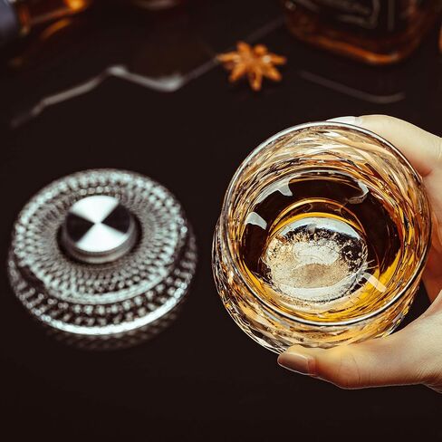 Spinning Whiskey Glasses Set of 4 With Iceball Molds, 9.5oz Lead-free Rotatable Old Fashioned Rocks Glasses for Bourbon, Scotch, Liquor and Cocktails, Gifts for Whiskey-lovers in Saudi Arabia