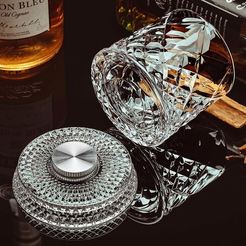 Spinning Whiskey Glasses Set of 4 With Iceball Molds, 9.5oz Lead-free Rotatable Old Fashioned Rocks Glasses for Bourbon, Scotch, Liquor and Cocktails, Gifts for Whiskey-lovers in Saudi Arabia