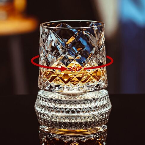 Spinning Whiskey Glasses Set of 4 With Iceball Molds, 9.5oz Lead-free Rotatable Old Fashioned Rocks Glasses for Bourbon, Scotch, Liquor and Cocktails, Gifts for Whiskey-lovers in Saudi Arabia